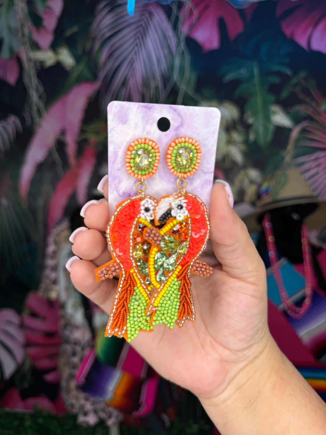 Orange parrot earrings tropical