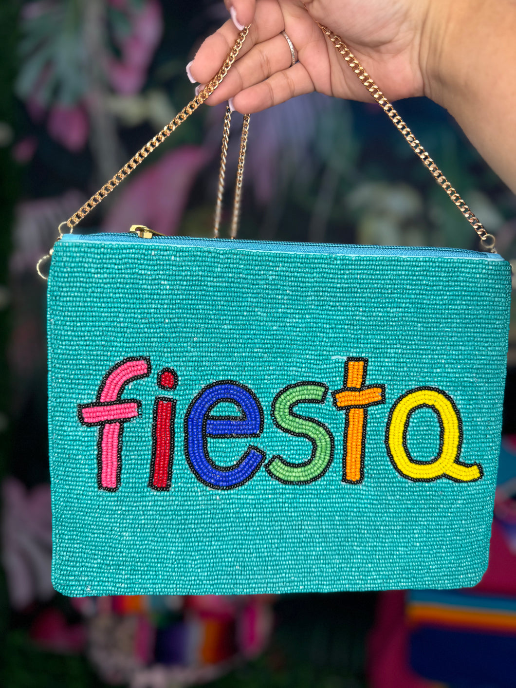 Aqua fiesta beaded crossbody